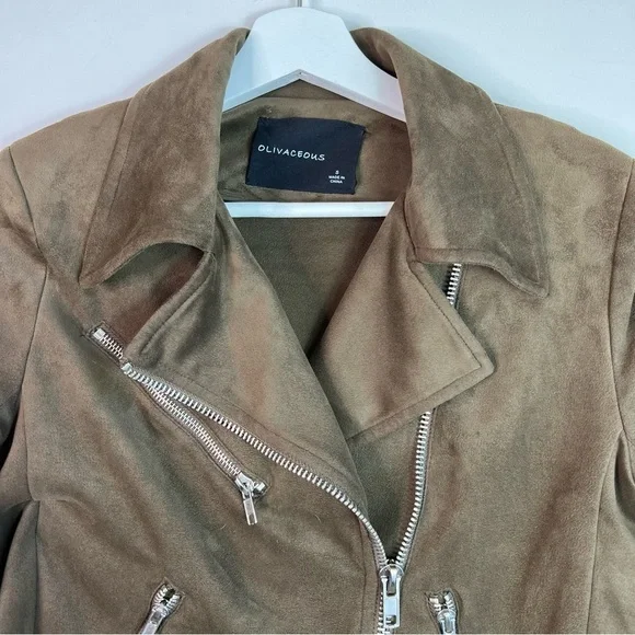 Olivaceous Vegan Faux Suede Moto Jacket Size Small - Picture 6 of 12